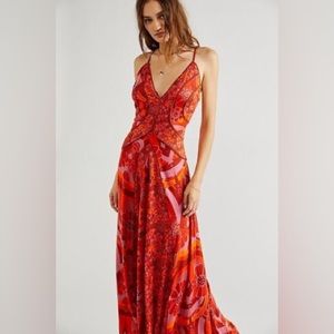 Free People Butterfly Bliss Red Maxi Dress. Size XL